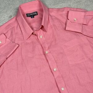 Vilebrequin Men's Size XL Button Front Pink Shirt Linen Long Sleeve Pocket